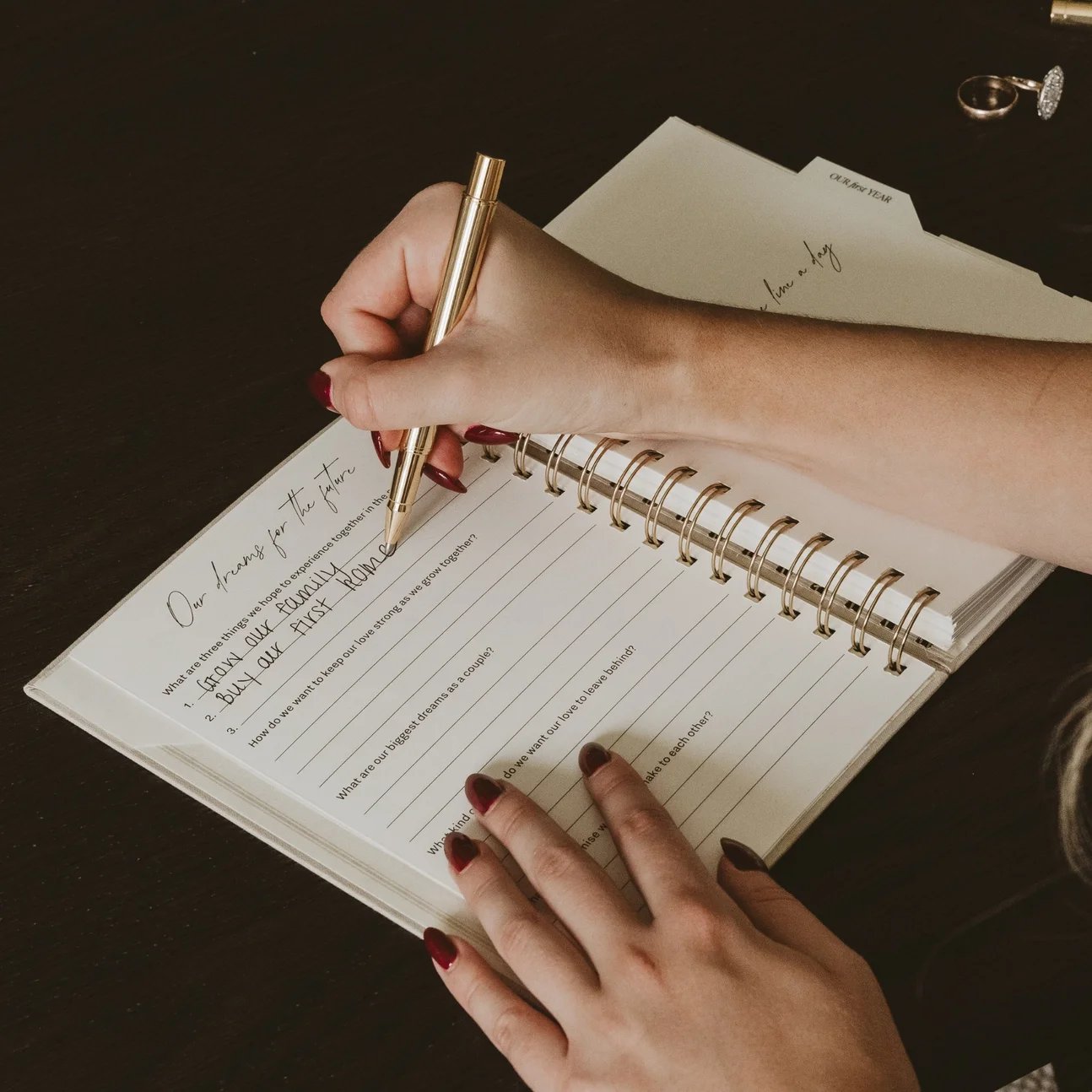 Romantic couples journal for documenting wedding memories, gratitude, and life together.