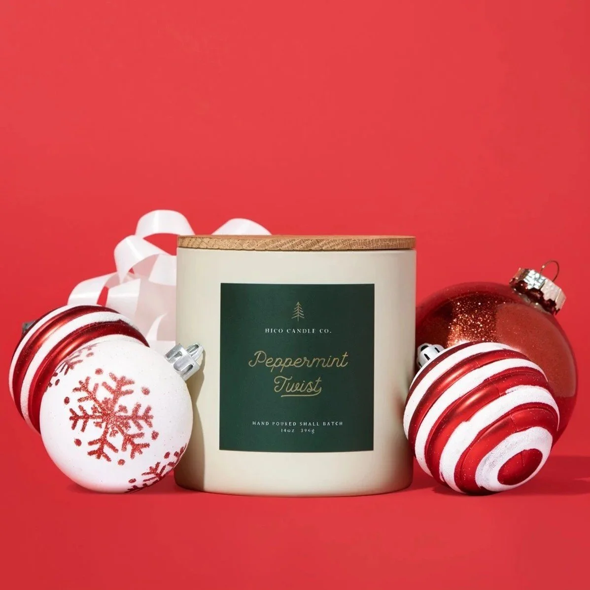 Peppermint Vanilla scented Christmas candle with 100 hour burn time.