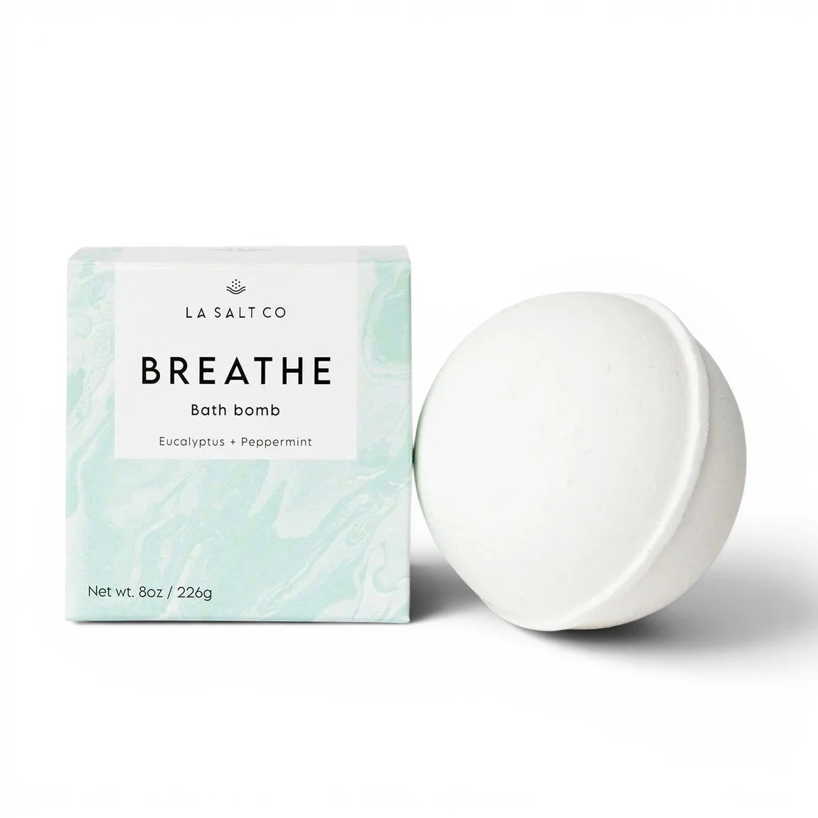 An all natural 8 oz handmade Eucalyptus Peppermint scented bath bomb that opens airways, relieves tension, improves circulation, reduces anxiety and stress.