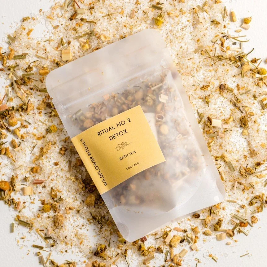 A 3 oz bag of lemongrass ginger scented bath salts to reduce stress and detox skin.