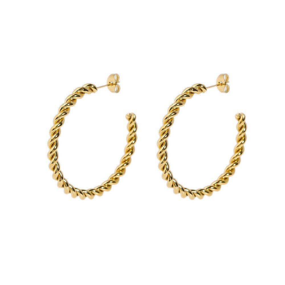 18k gold plated hoops that are lightweight, hypoallergenic, and tarnish-free.
