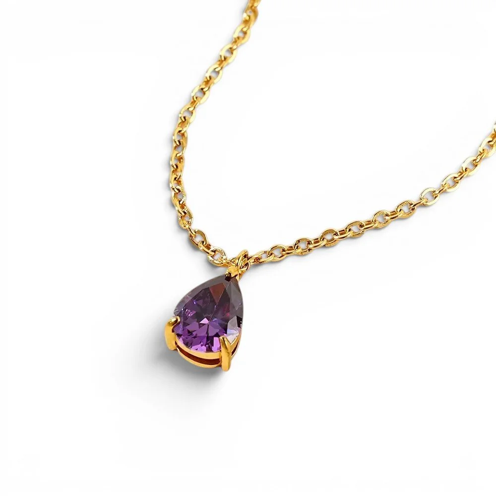 18k gold plated necklace with purple amethyst gemstone for women.