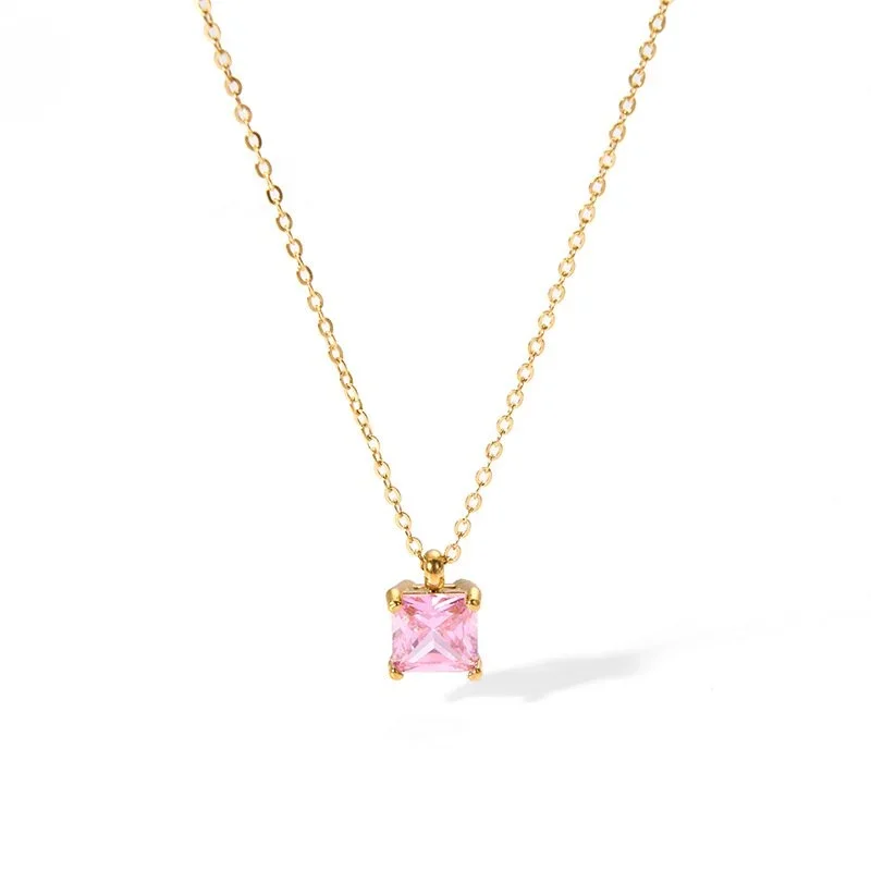 Pink CZ Gold Pendant Necklace