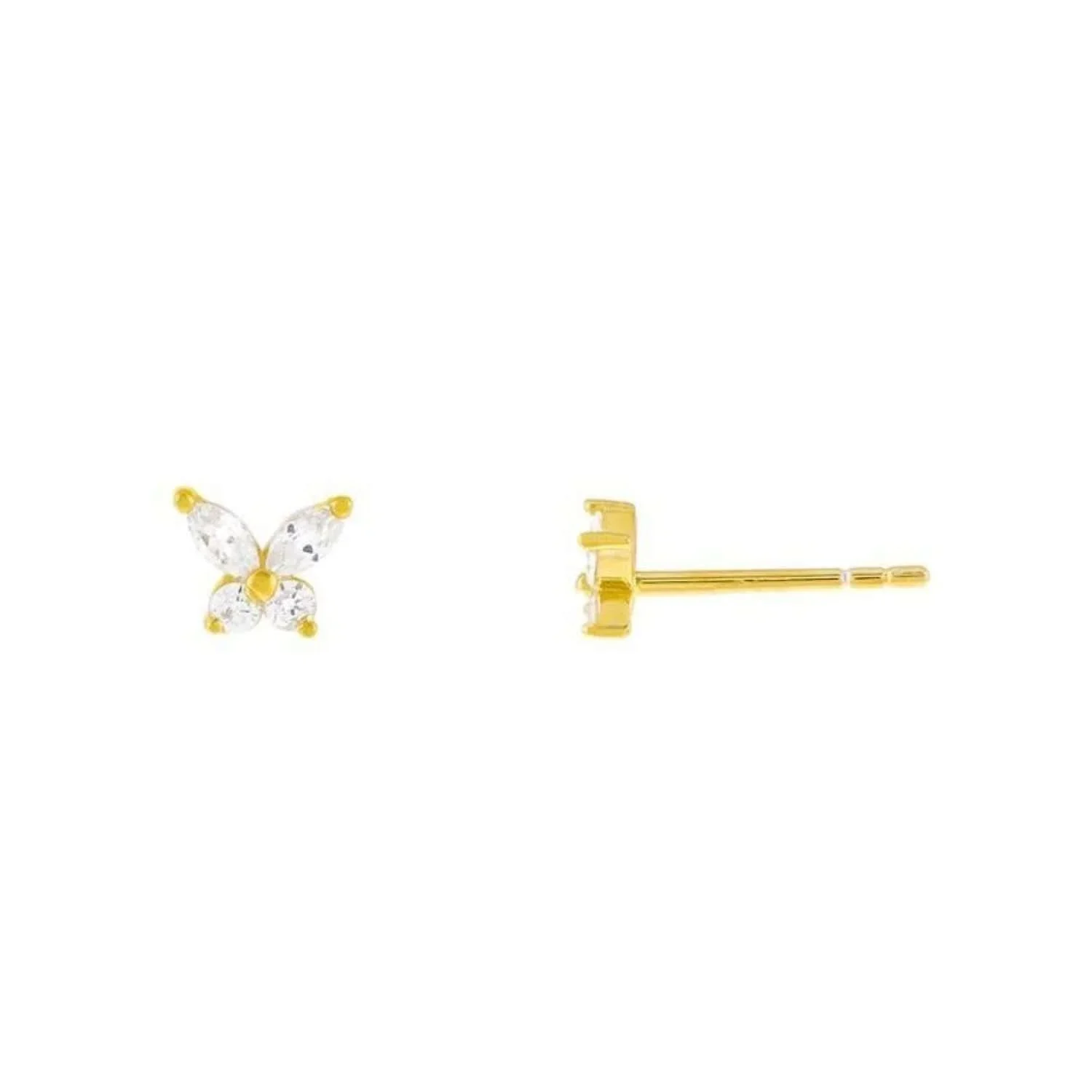 Close-up of Gold Butterfly CZ Stud Earrings highlighting the shimmering CZ details, butterfly shape, and elegant gold setting.