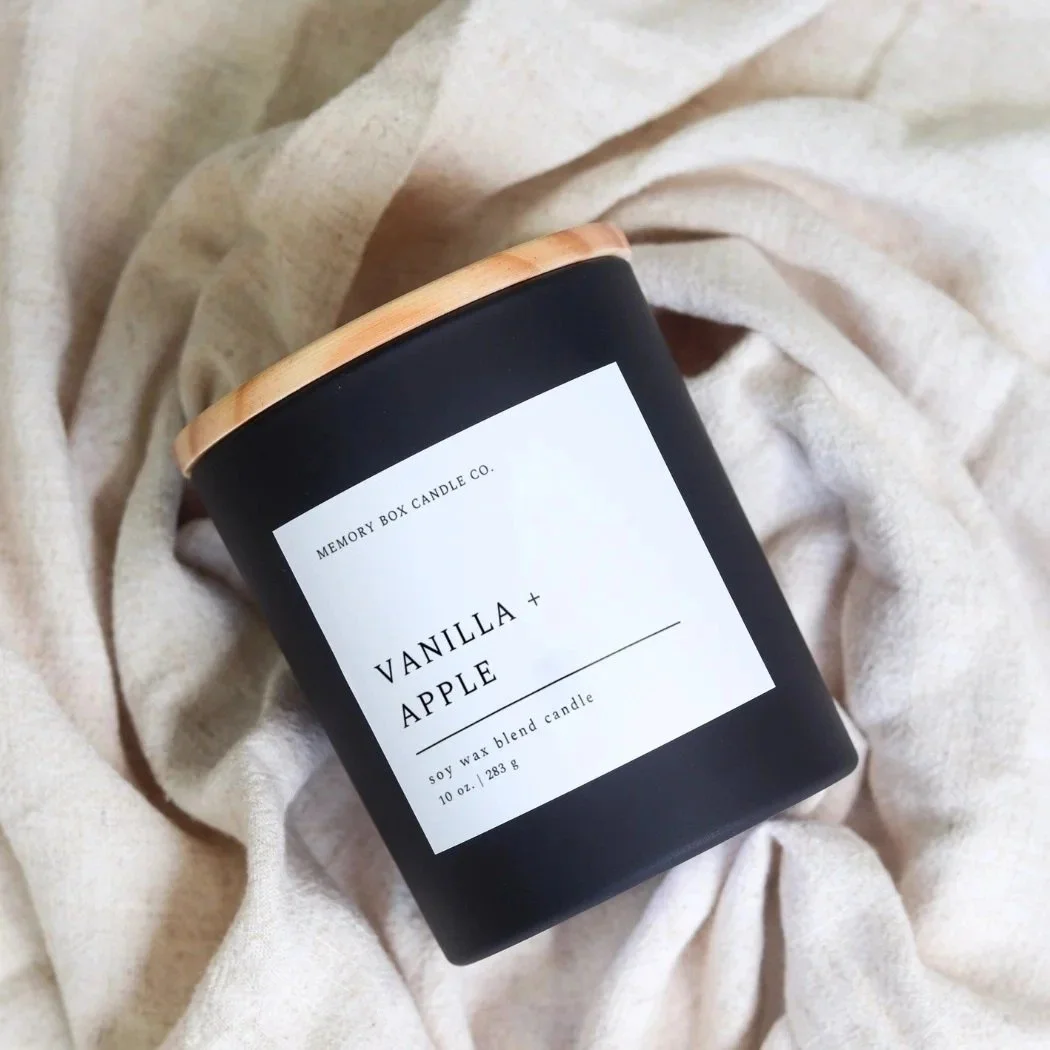 Apple vanilla scented soy wax candle for fall and winter.