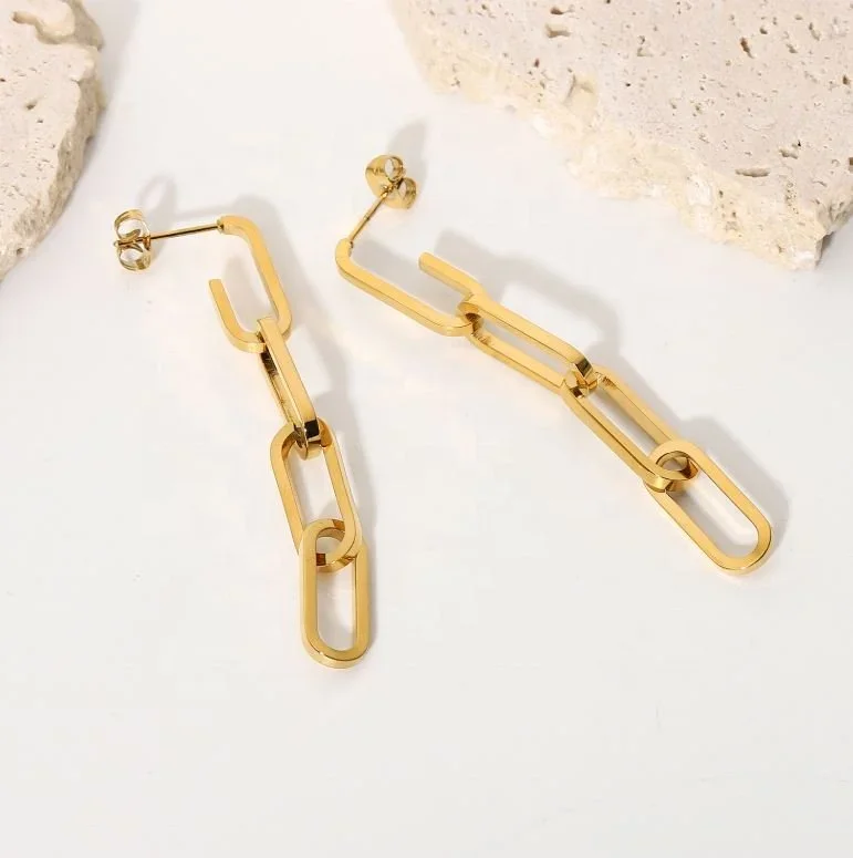 Gold Chain Link Drop Earrings showcasing a chic and versatile gold jewelry style perfect for everyday wear or special occasions.