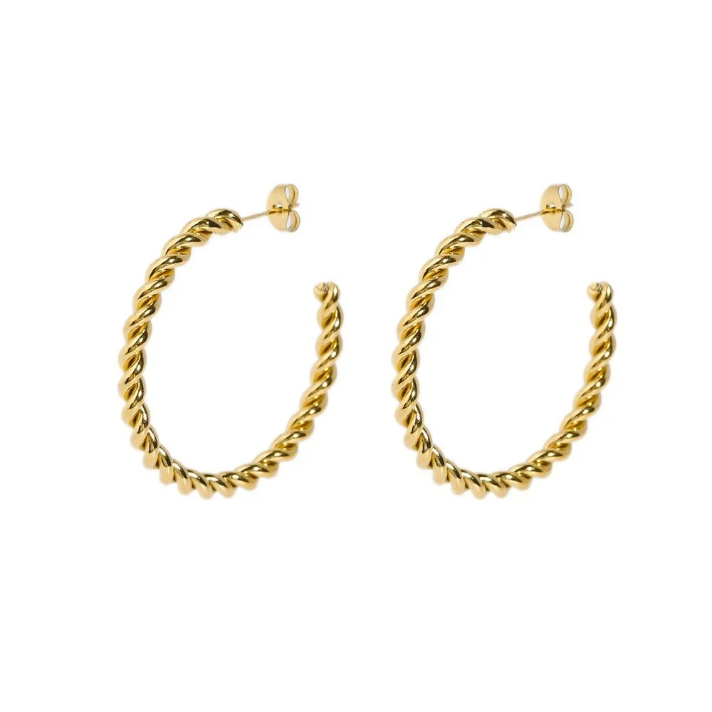 Twisted Rope Gold Hoop Earrings featuring a textured rope-inspired design with a polished gold finish and elegant classic hoop silhouette.