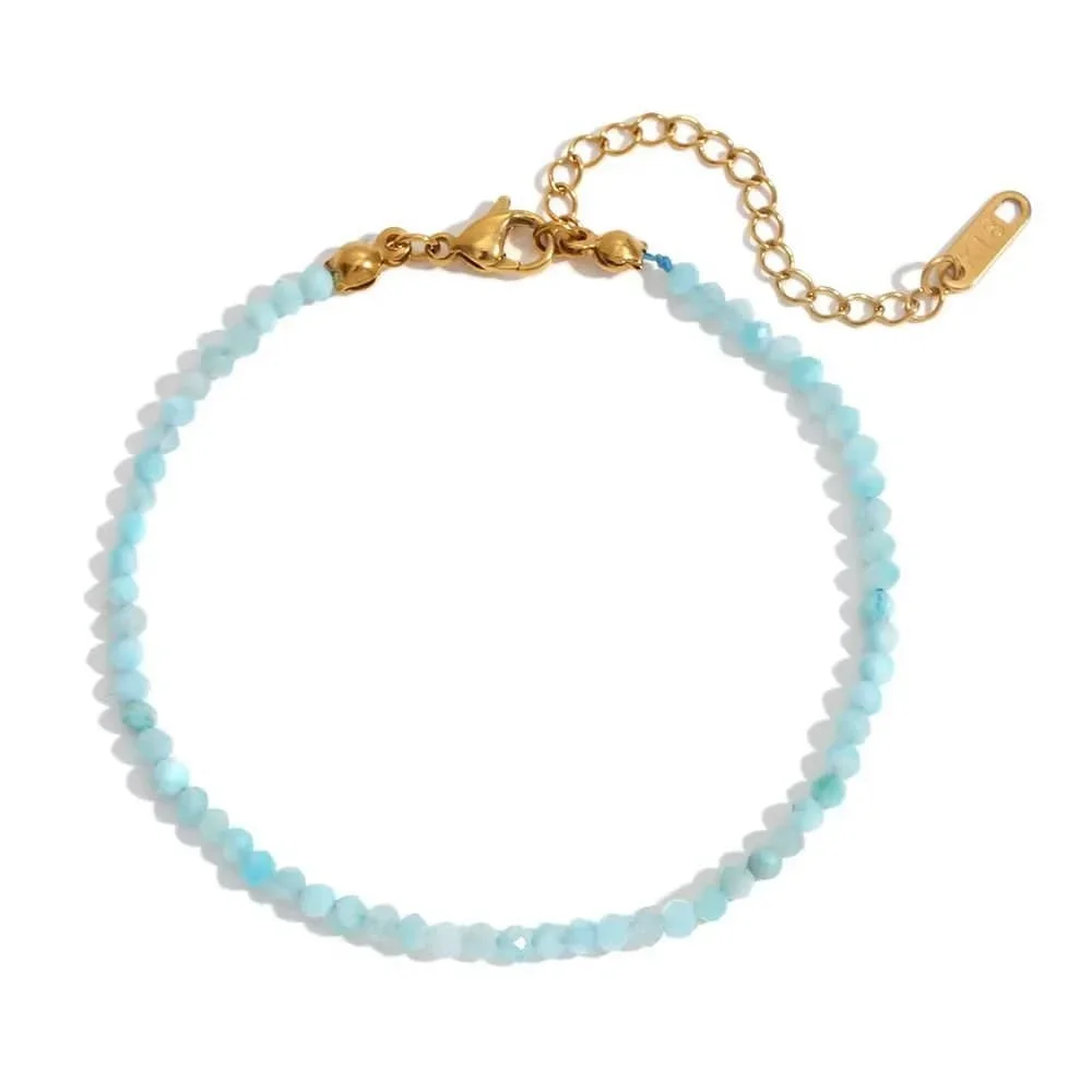 Aqua Blue Amazonite Beaded Gold Bracelet