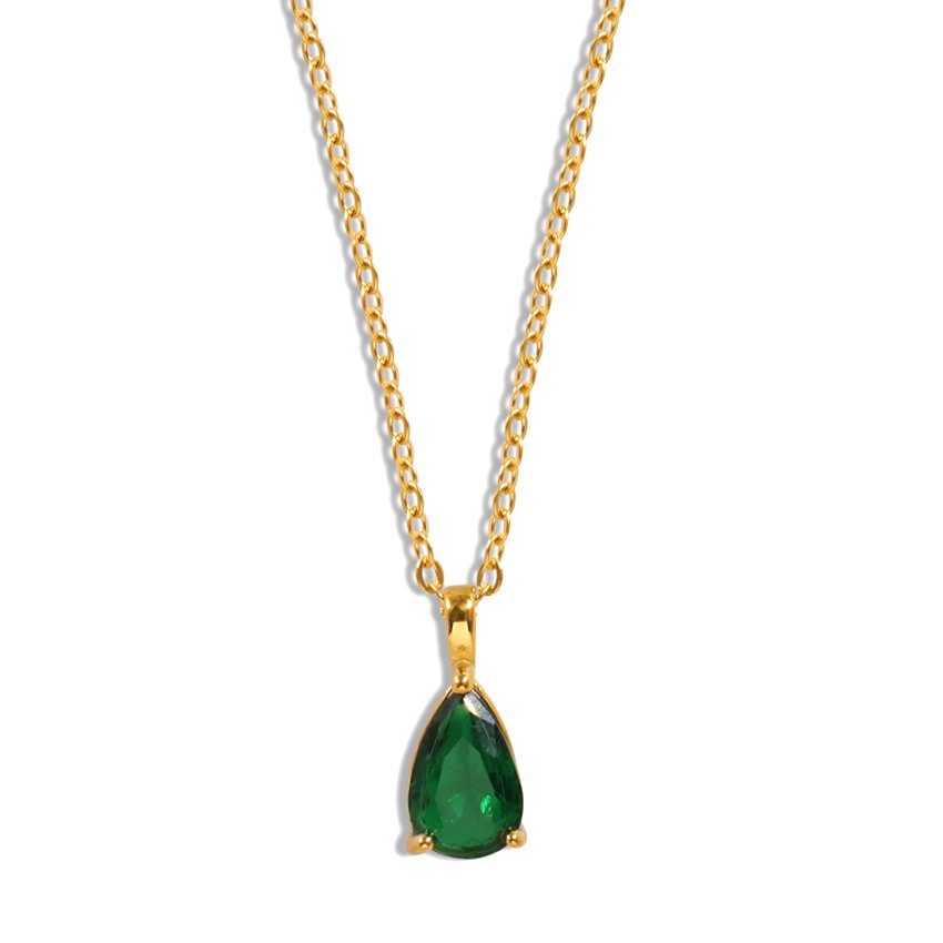 18k gold plated necklace with a rich green emerald gemstone for everyday wear.