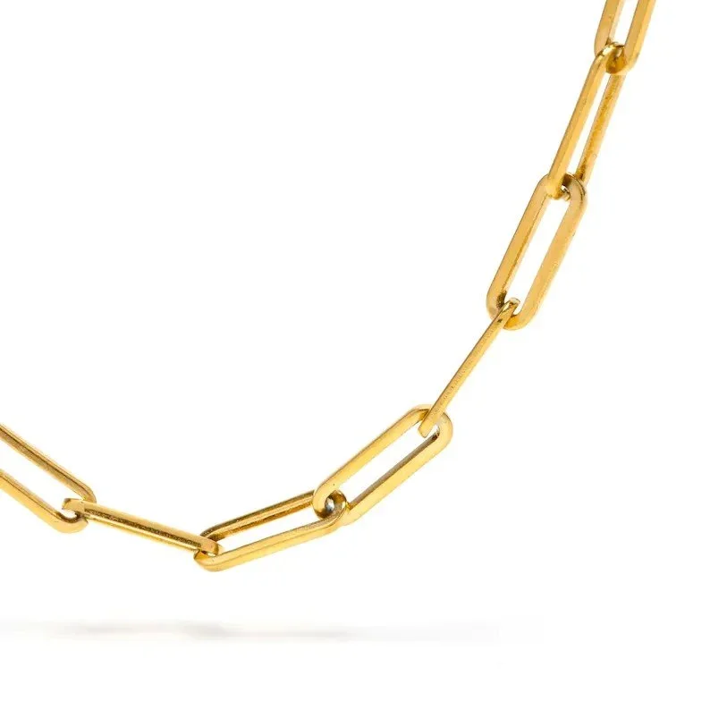 Close-up of Gold Chain Link Necklace highlighting the bold link details, smooth gold finish, and elegant chain craftsmanship.