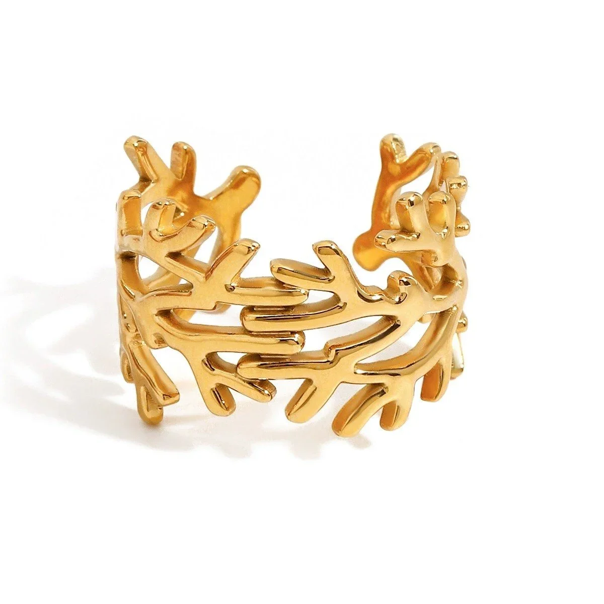 Coral Reef Adjustable Gold Ring featuring a unique ocean-inspired design with a polished gold finish and elegant coastal style.