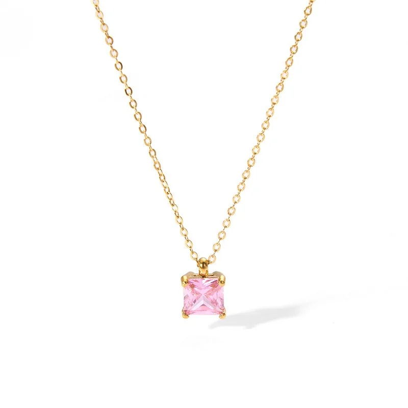 Pink gemstone pendant necklace for women.