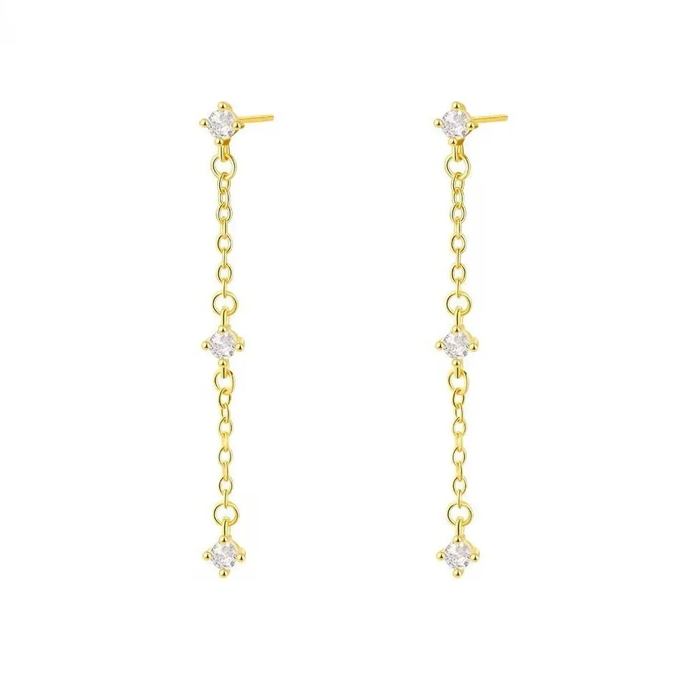 Aria CZ Gold Drop Earrings featuring sparkling cubic zirconia stones with a polished gold setting and elegant drop earring design.