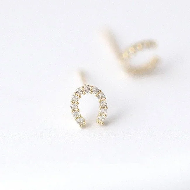 CZ Horseshoe Gold Stud Earrings for women, a meaningful lucky charm jewelry gift perfect for birthdays, anniversaries, holidays, and special occasions.
