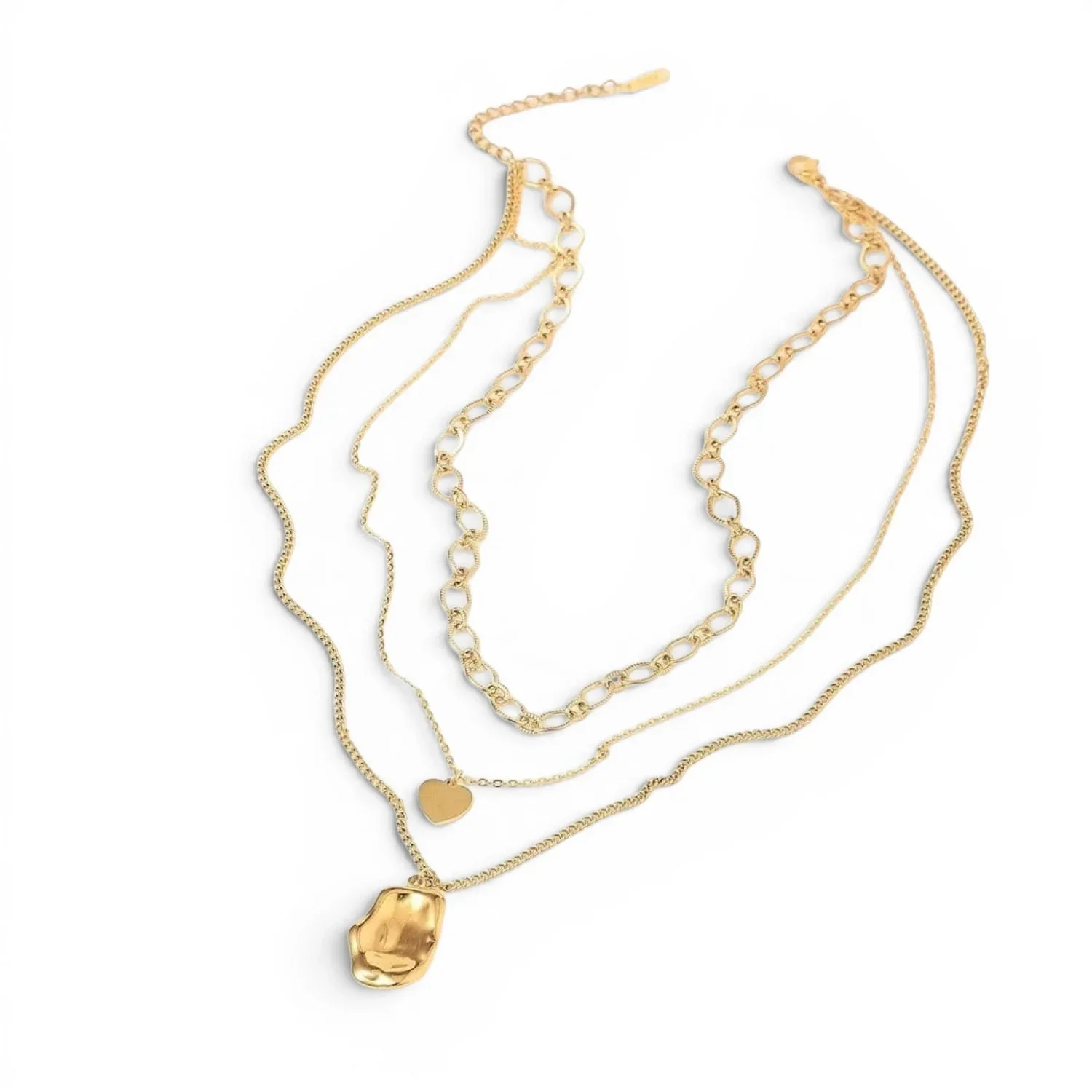 Triple Layered Gold Charm Necklace showcasing a trendy and feminine gold jewelry style perfect for everyday wear or special occasions.