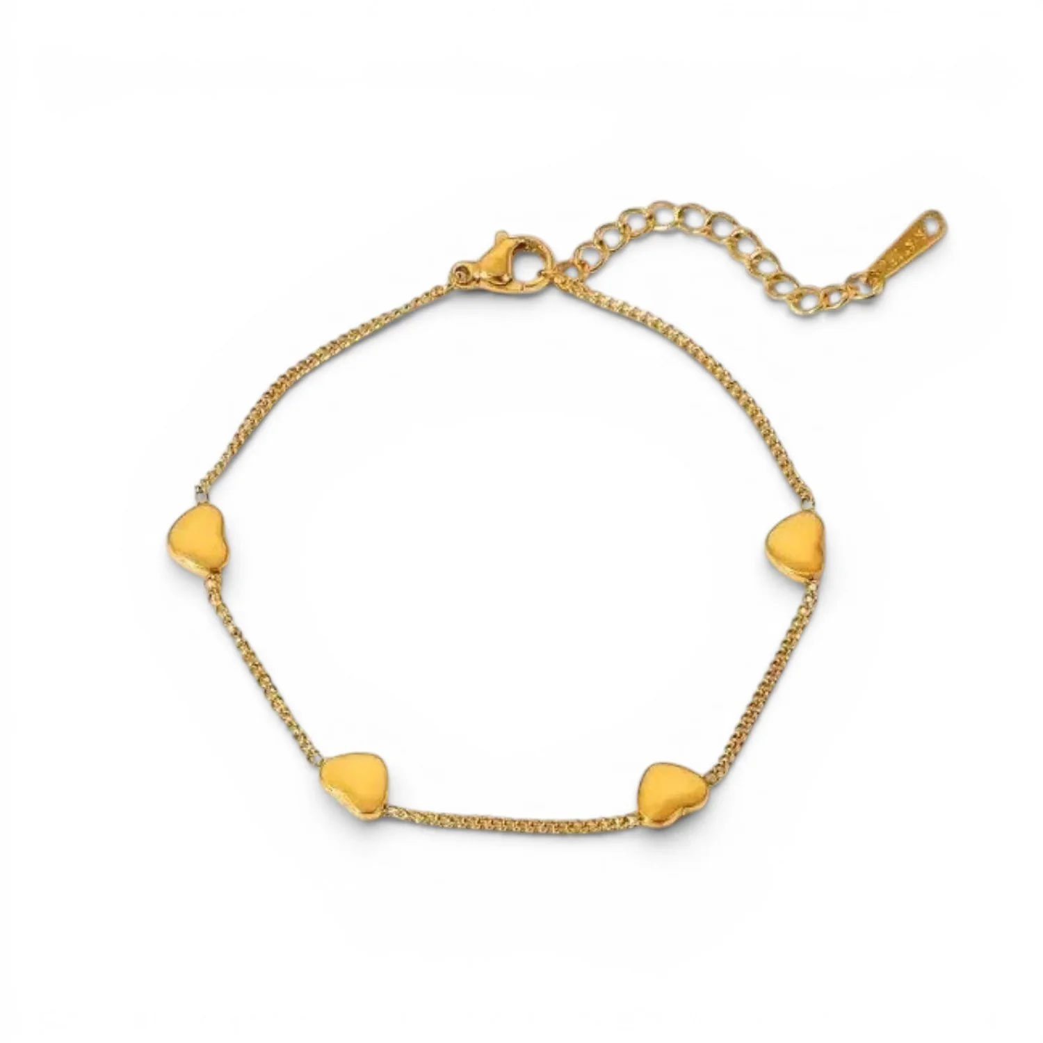 Gold heart charm bracelet for women.