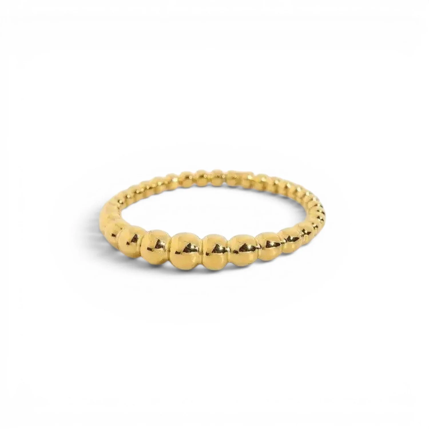 Gold beaded stacking ring for women.