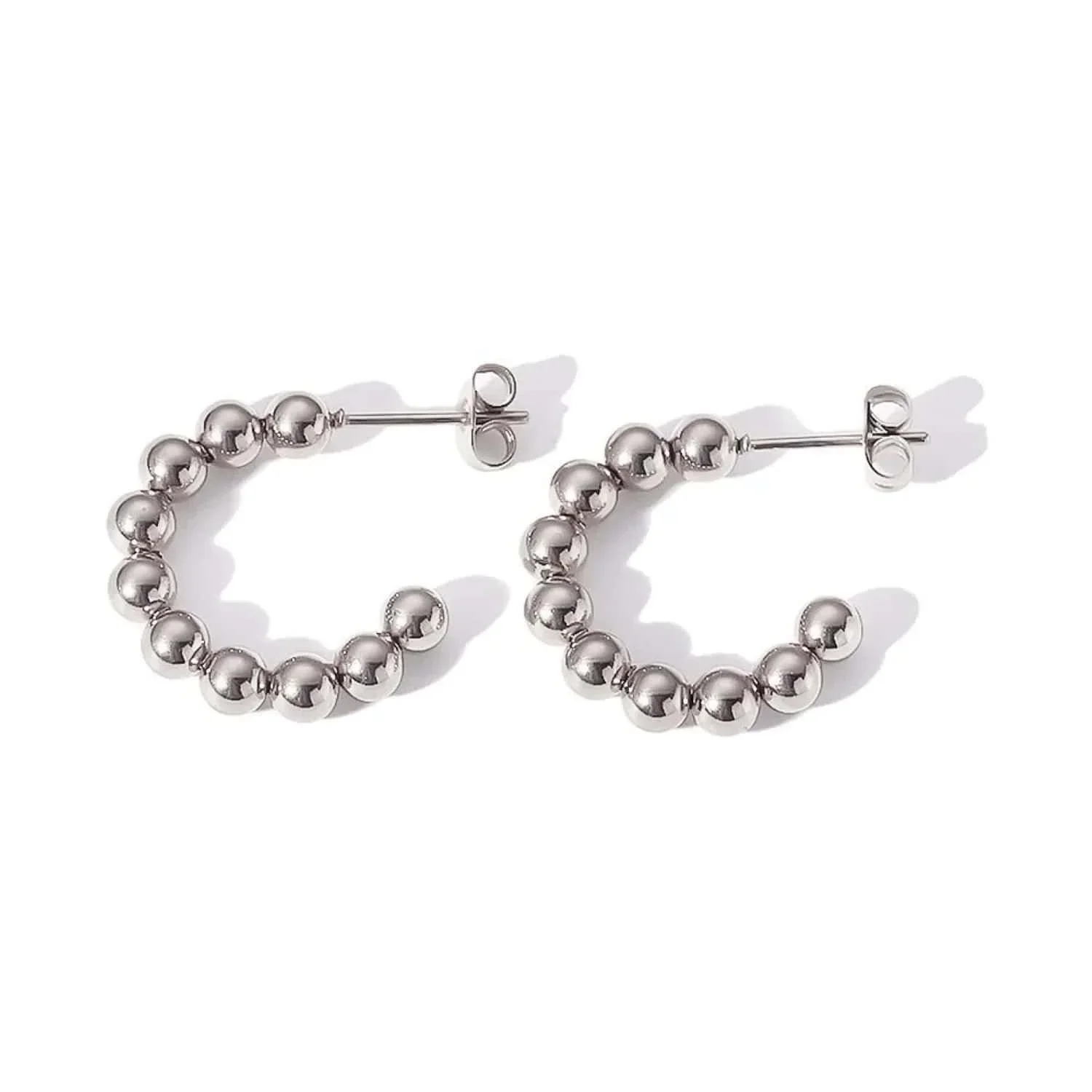 Beaded Silver Hoop Earrings featuring a textured beaded design, polished silver finish, and lightweight everyday style.