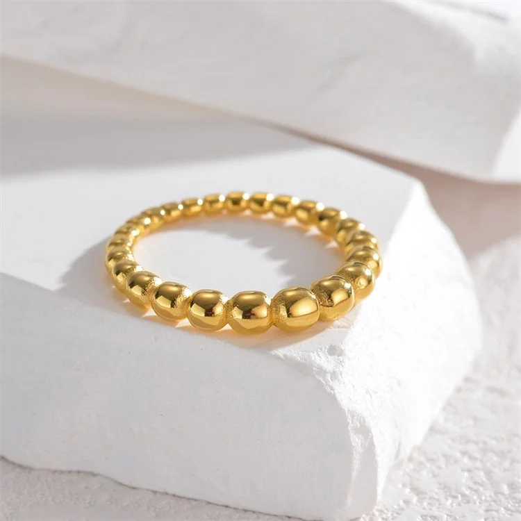 18k gold plated beaded textured ring that is classic, timeless, and fashionable.