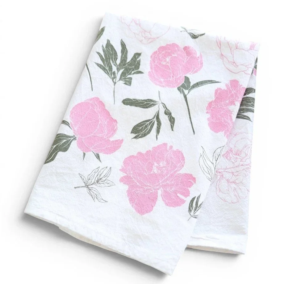 100% cotton peony tea and dish towel for home.