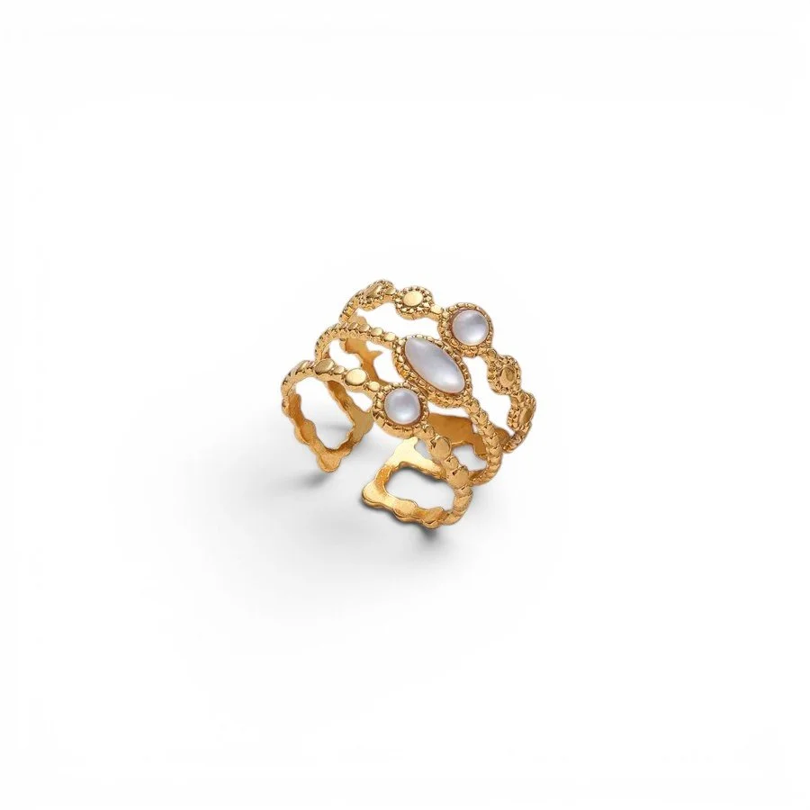 A chunky gold mother pf pearl adjustable ring for every occasion.