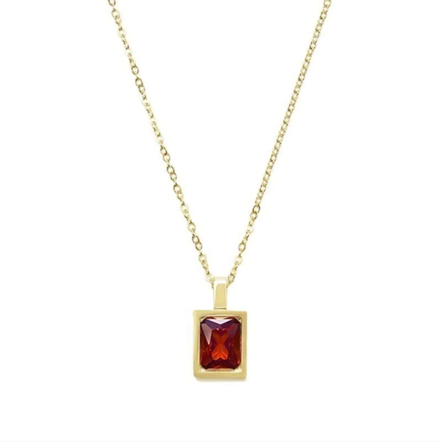 Ruby Red Pendant Necklace featuring a vibrant red gemstone pendant with a polished gold setting and delicate chain for an elegant and timeless jewelry look.