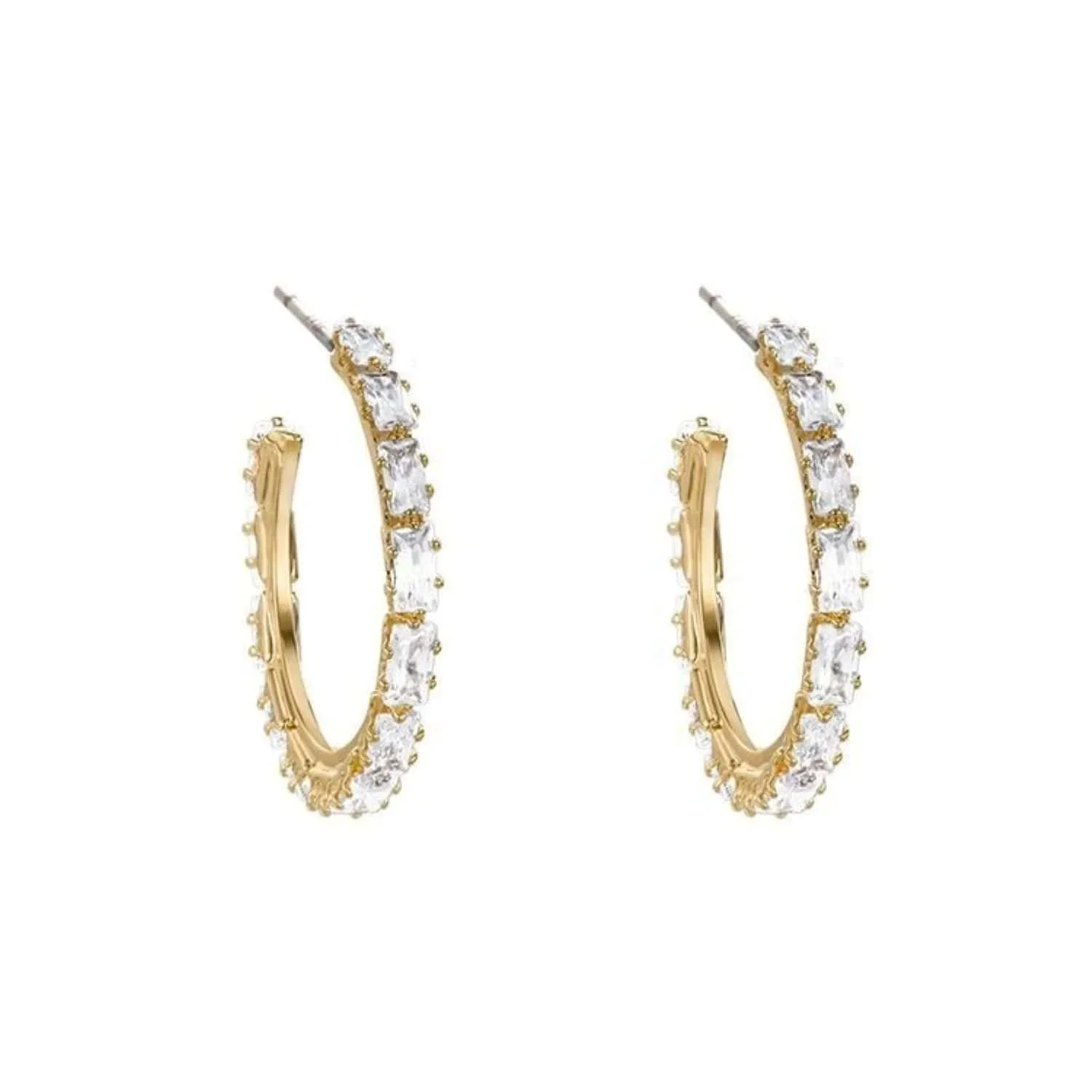 Kristin Pavé Gold Hoop Earrings featuring sparkling pavé cubic zirconia accents set in a polished gold hoop design for an elegant everyday look.