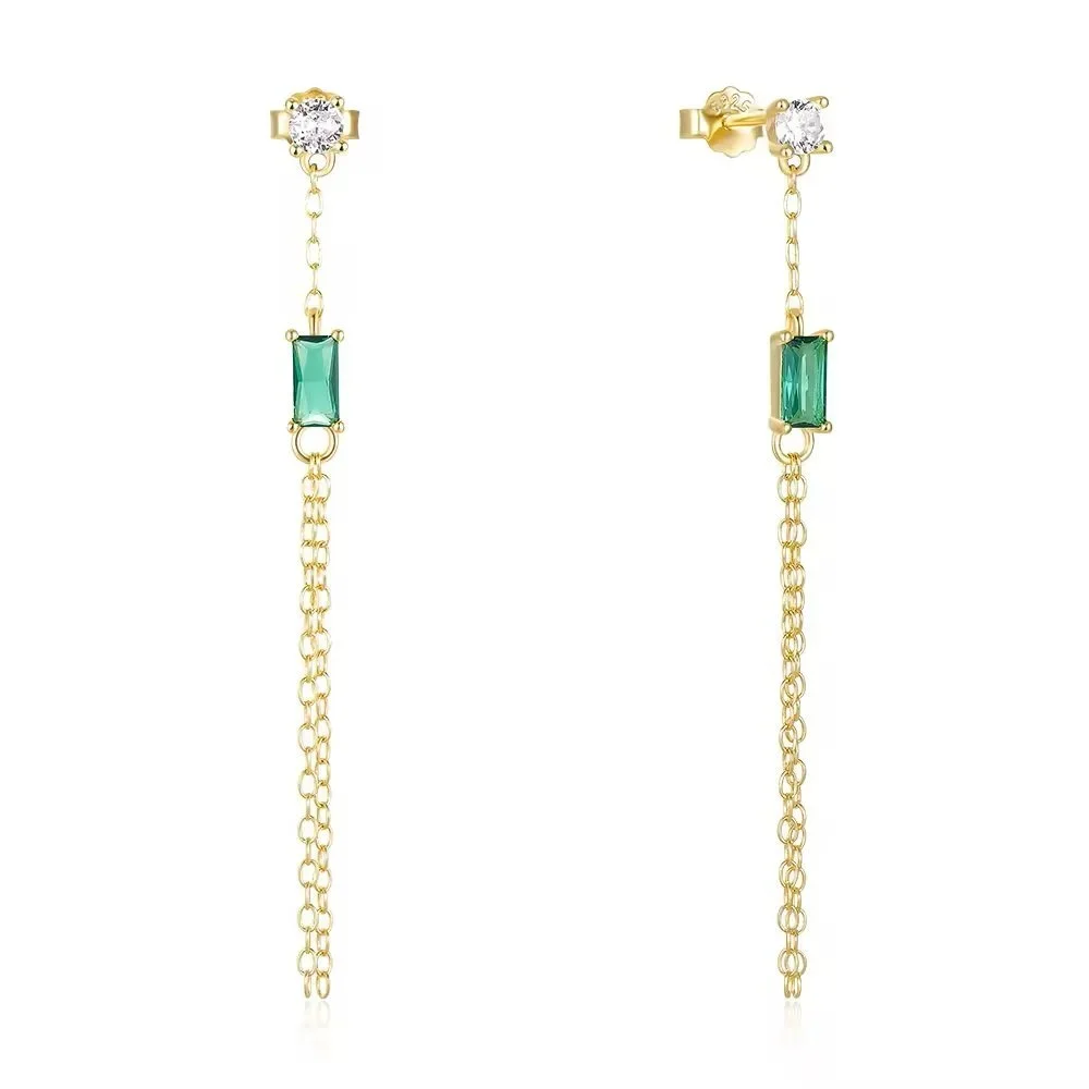 18k gold plated emerald and cubic zirconia gemstone drop earrings for women.