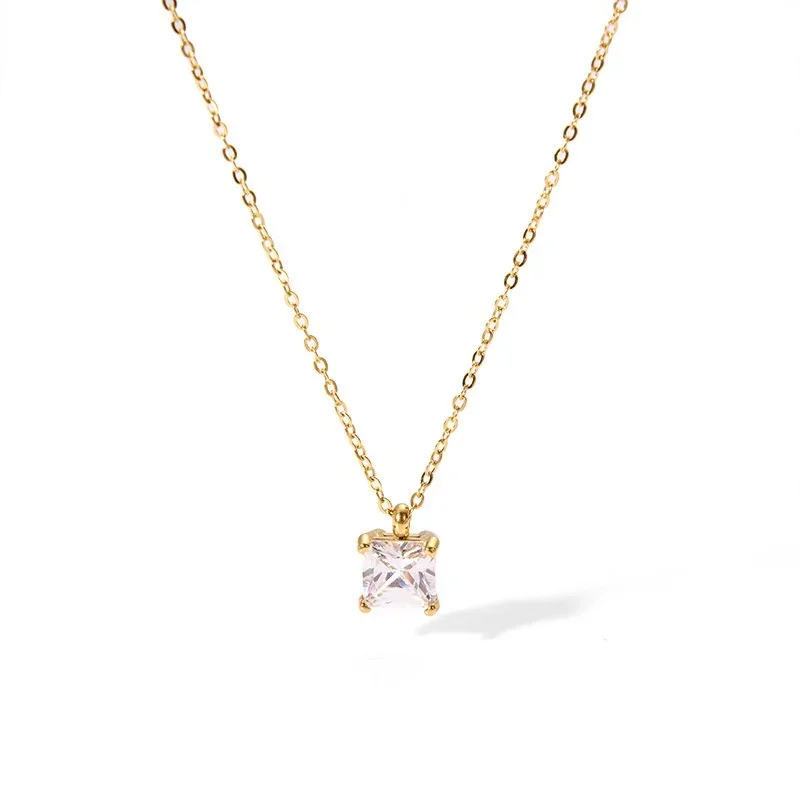 CZ Gold Pendant Necklace featuring a sparkling cubic zirconia pendant with a polished gold finish and elegant minimalist design.