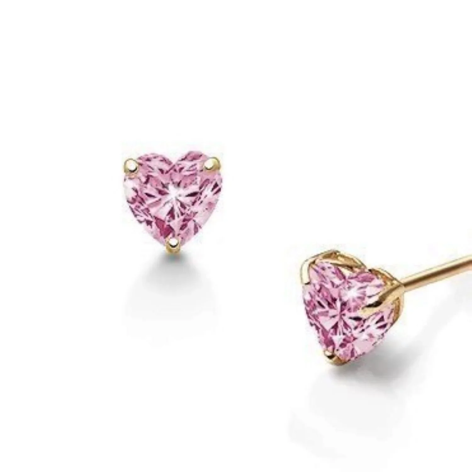 Close-up of Passion Pink Heart Gold Stud Earrings highlighting the pink heart detail, elegant gold finish, and delicate stud earring design.