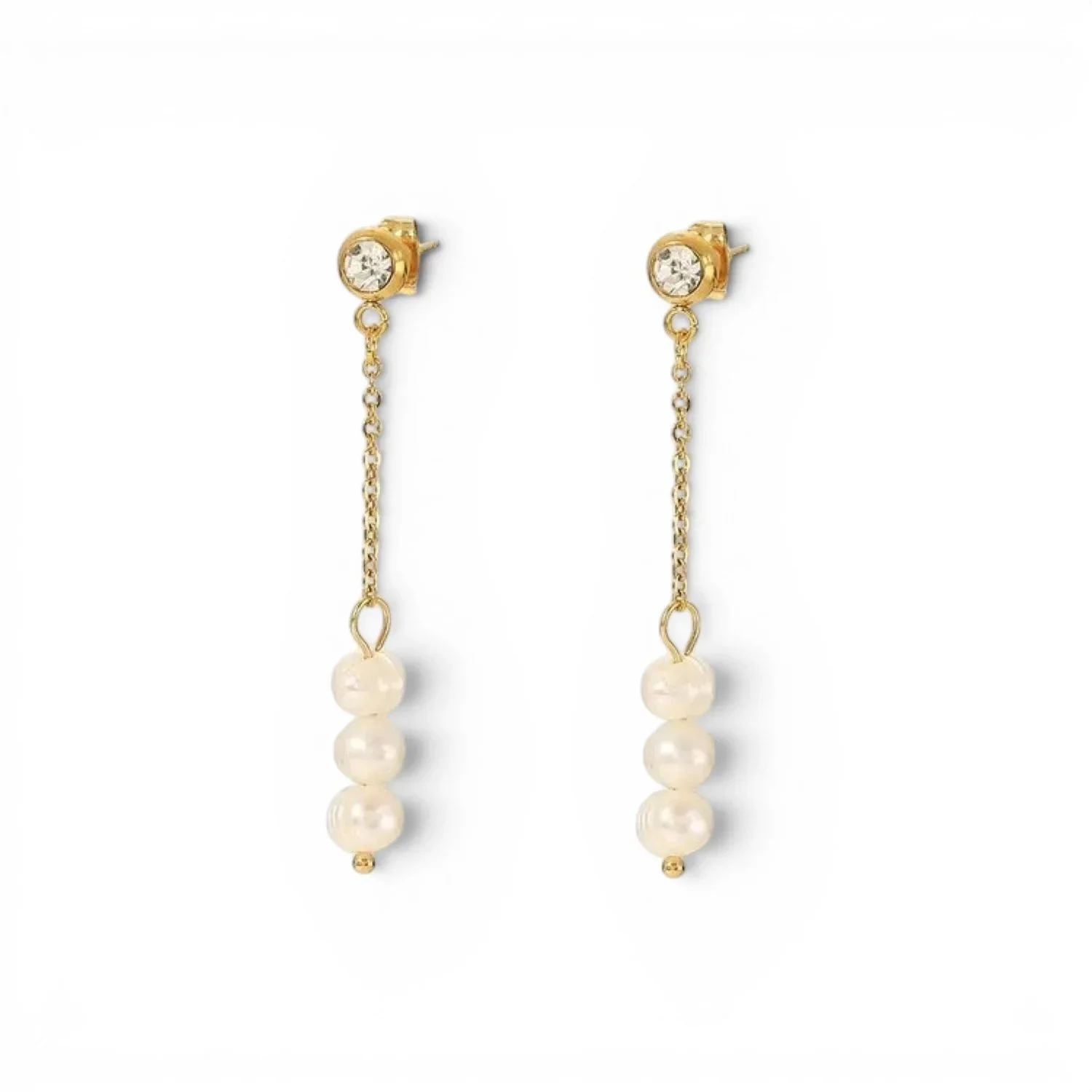 Gold Pearl Drop Earrings featuring lustrous pearl accents with a polished gold setting and elegant feminine drop design.