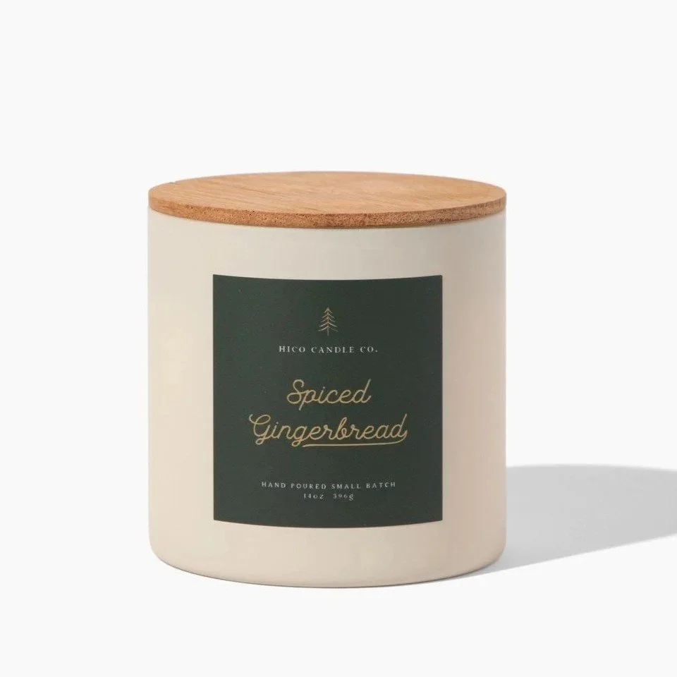 A festive gourmand scented Gingerbread candle for holiday and Christmas gifts.