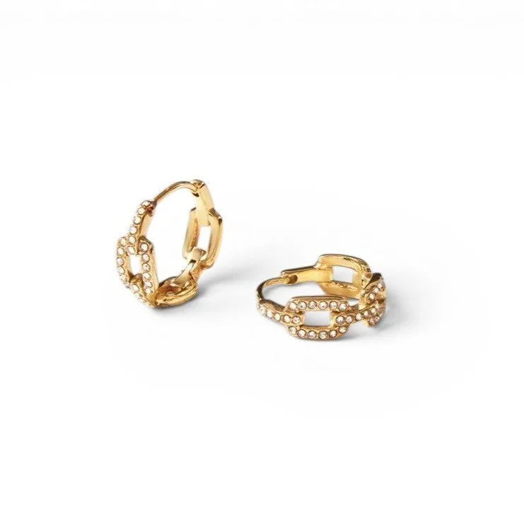 Gold mini hoop earrings, 0.55 inches, with subtle cubic zirconia details and a classic polished look.