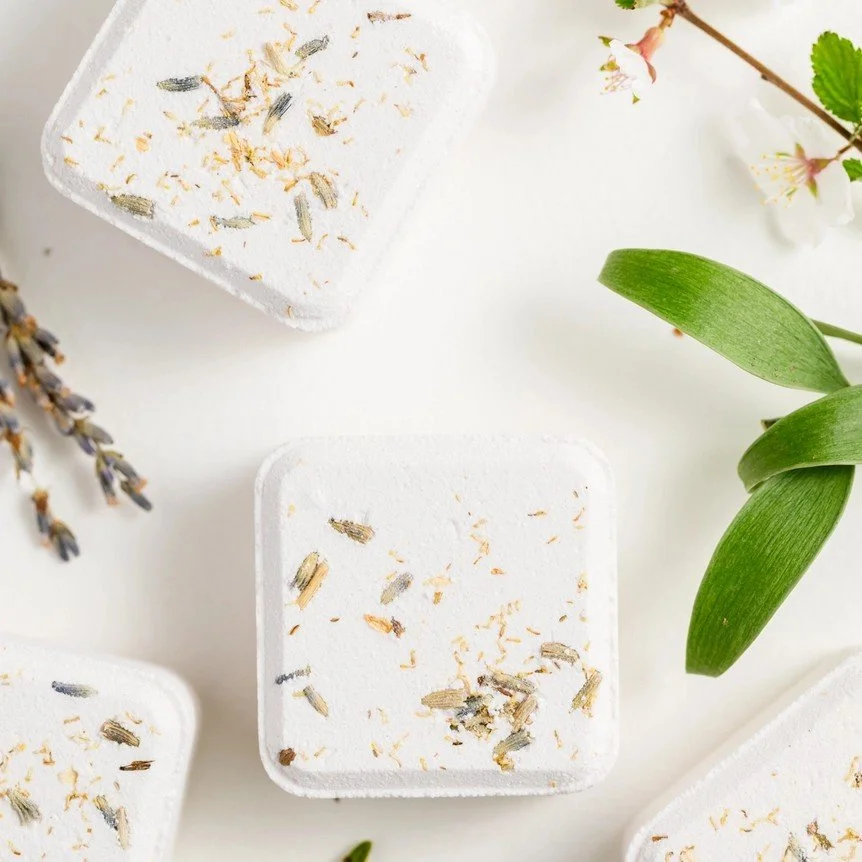 Lavender chamomile scented aromatherapy  tablets for shower routines.