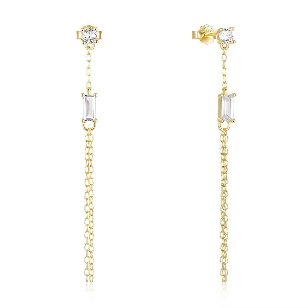 Green Gemstone Tassel Gold EarriCubic zirconia accents with elegant gold tassel details and a statement design for a sophisticated jewelry look.