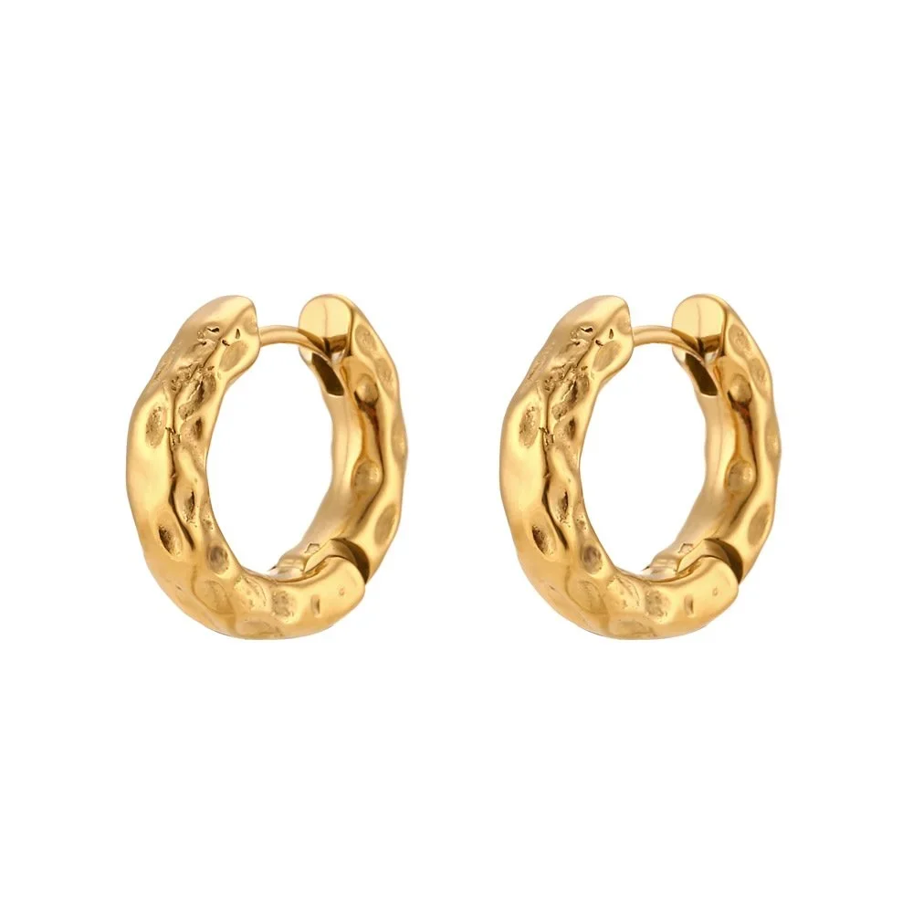 Gold Hammered Hoop Earrings featuring a textured hammered finish with a polished gold design and timeless everyday style.