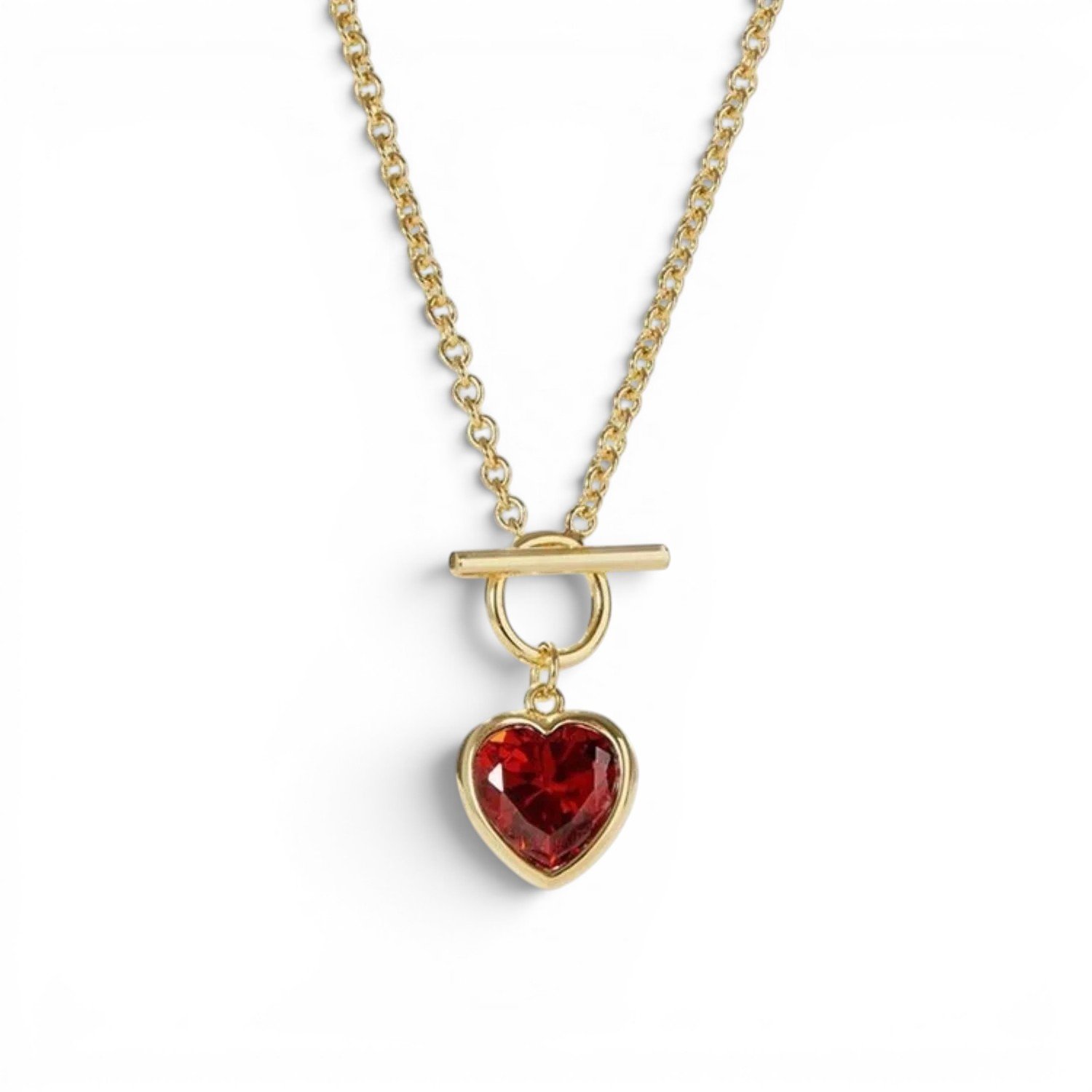 Ruby red heart pendant necklace for women.