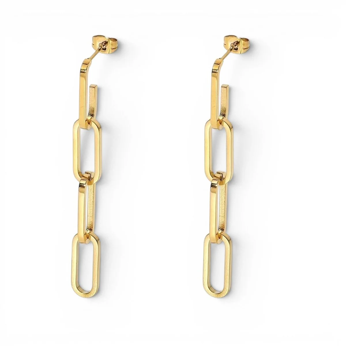 18k gold plated chain link drop earrings for women.