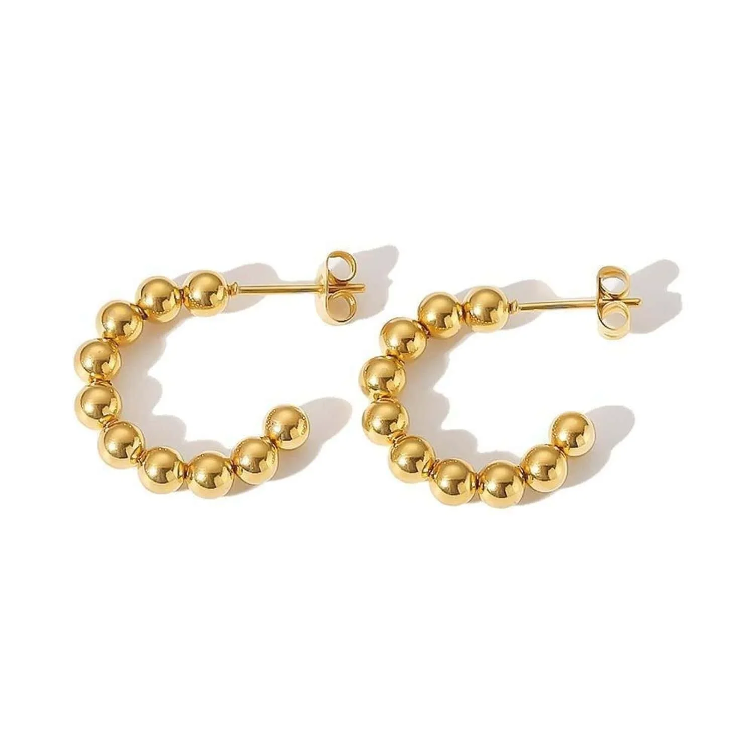 Beaded PVD Gold Hoop Earrings featuring a textured beaded design, polished gold finish, and lightweight everyday style.