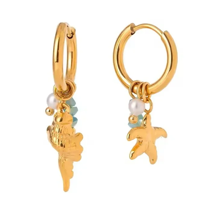 Ocean Air Gold Marine Charm Hoop Earrings featuring a gold hoop design with nautical-inspired charms and a polished gold finish.