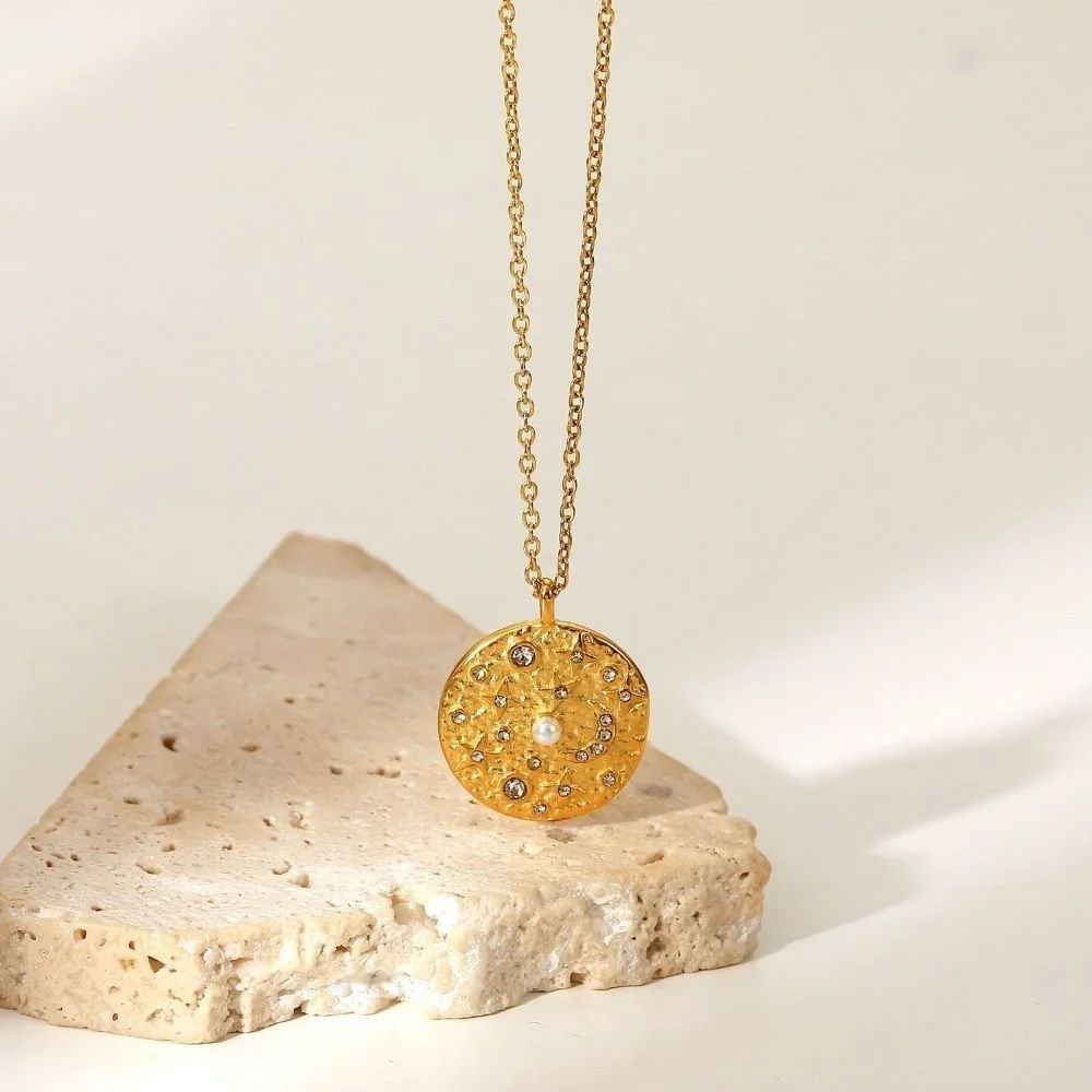 Celestial Gold Moon & Star Pendant Necklace for women, a meaningful astrology-inspired jewelry gift perfect for birthdays, anniversaries, holidays, and special occasions.