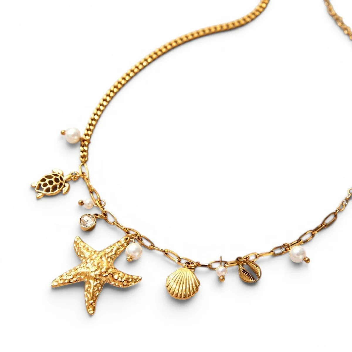 Ocean inspired adjustable gold necklace for beach, summer, and vacations.