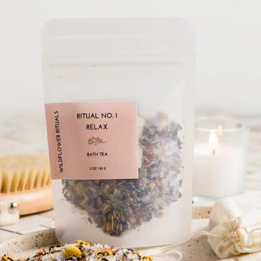 A calming bath soak with natural and effective ingredients like lavender, chamomile, Epson slat, and pink Himalayan salt.