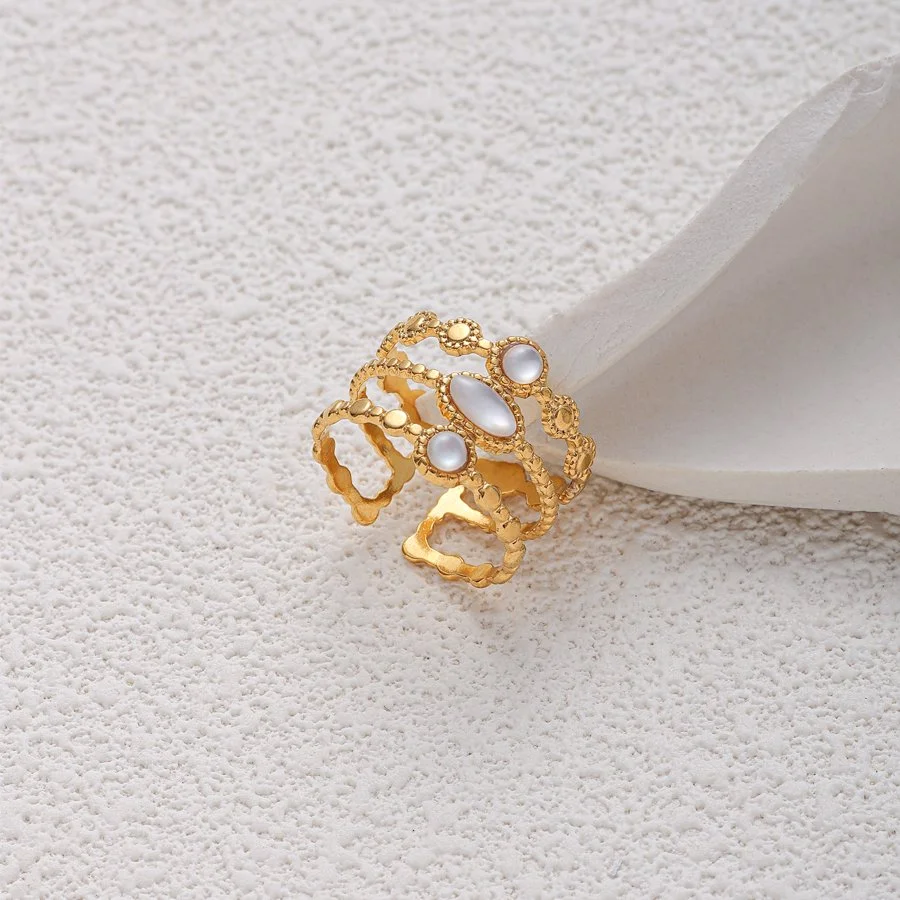A chunky gold mother pf pearl adjustable ring for every occasion.