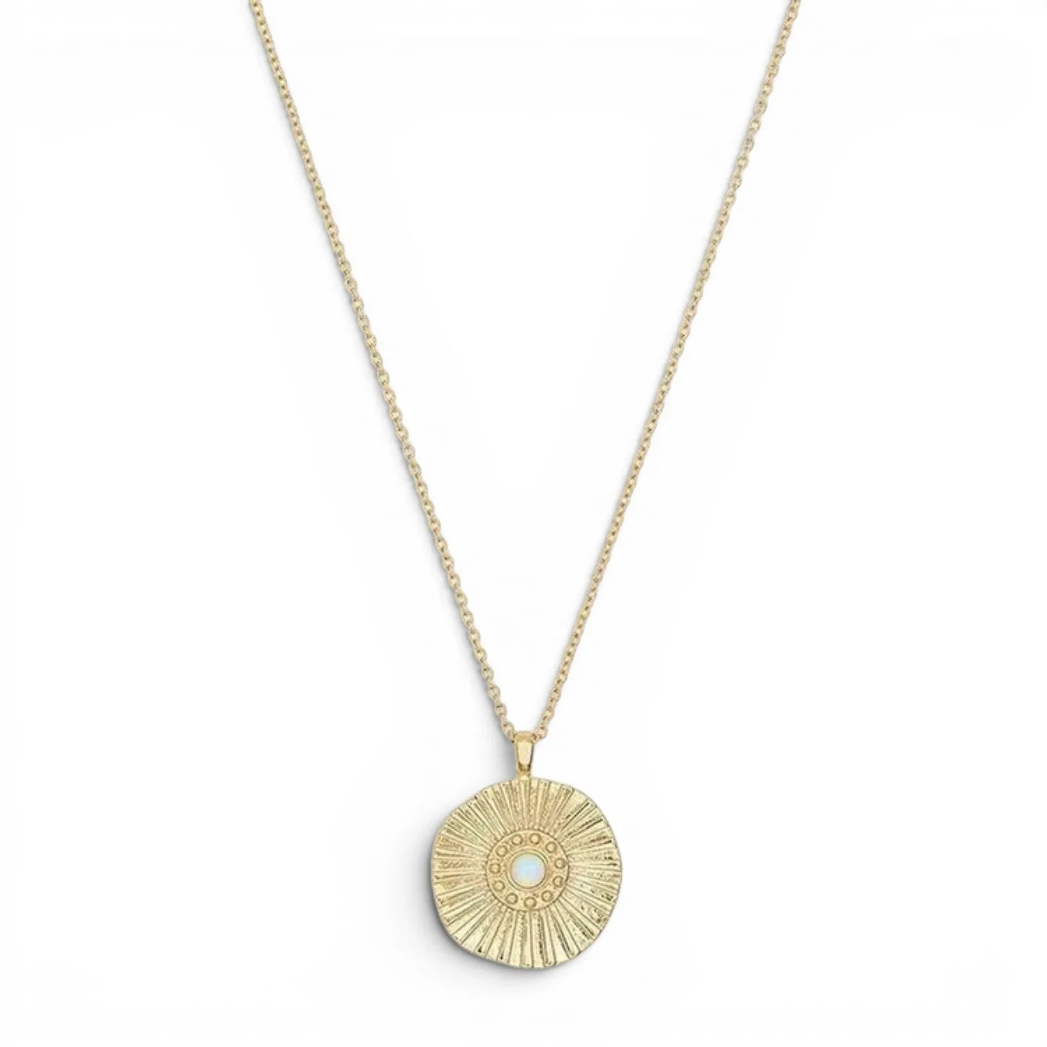 18K gold plated opal coin pendant necklace for women.