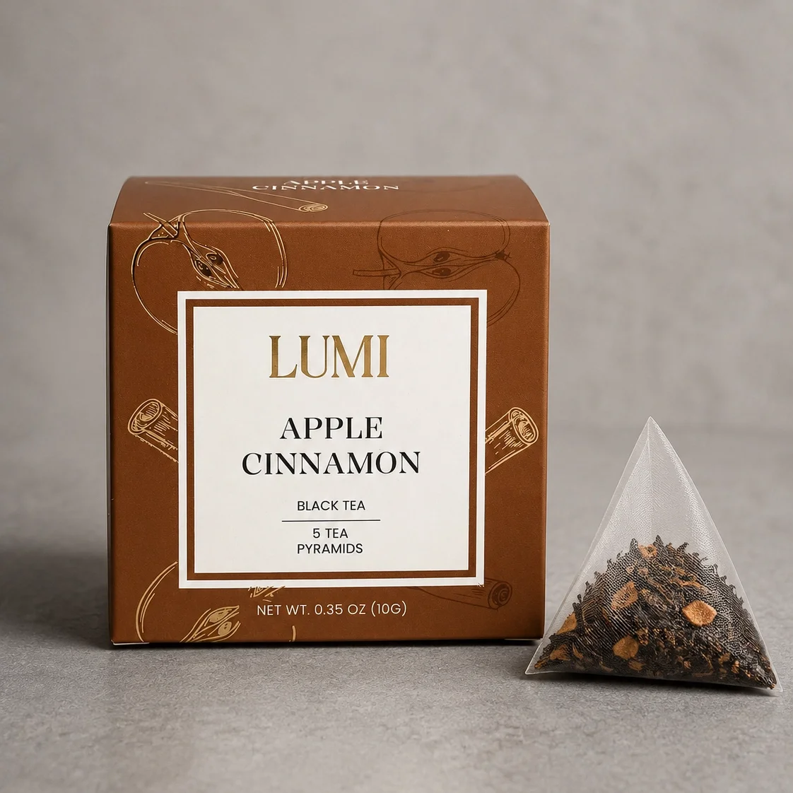Cozy apple cinnamon herbal tea served hot.