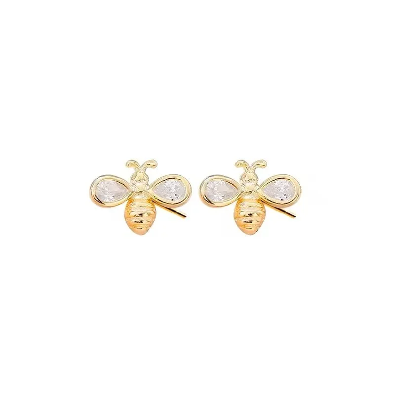 Gold Honey Bee CZ Stud Earrings featuring delicate bee designs with sparkling cubic zirconia accents and a polished gold finish.