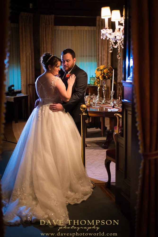 Another photo taken inside the Oliver Mansion. Bride and groom in an elegant setting. What a fairy tale setting for a wedding!