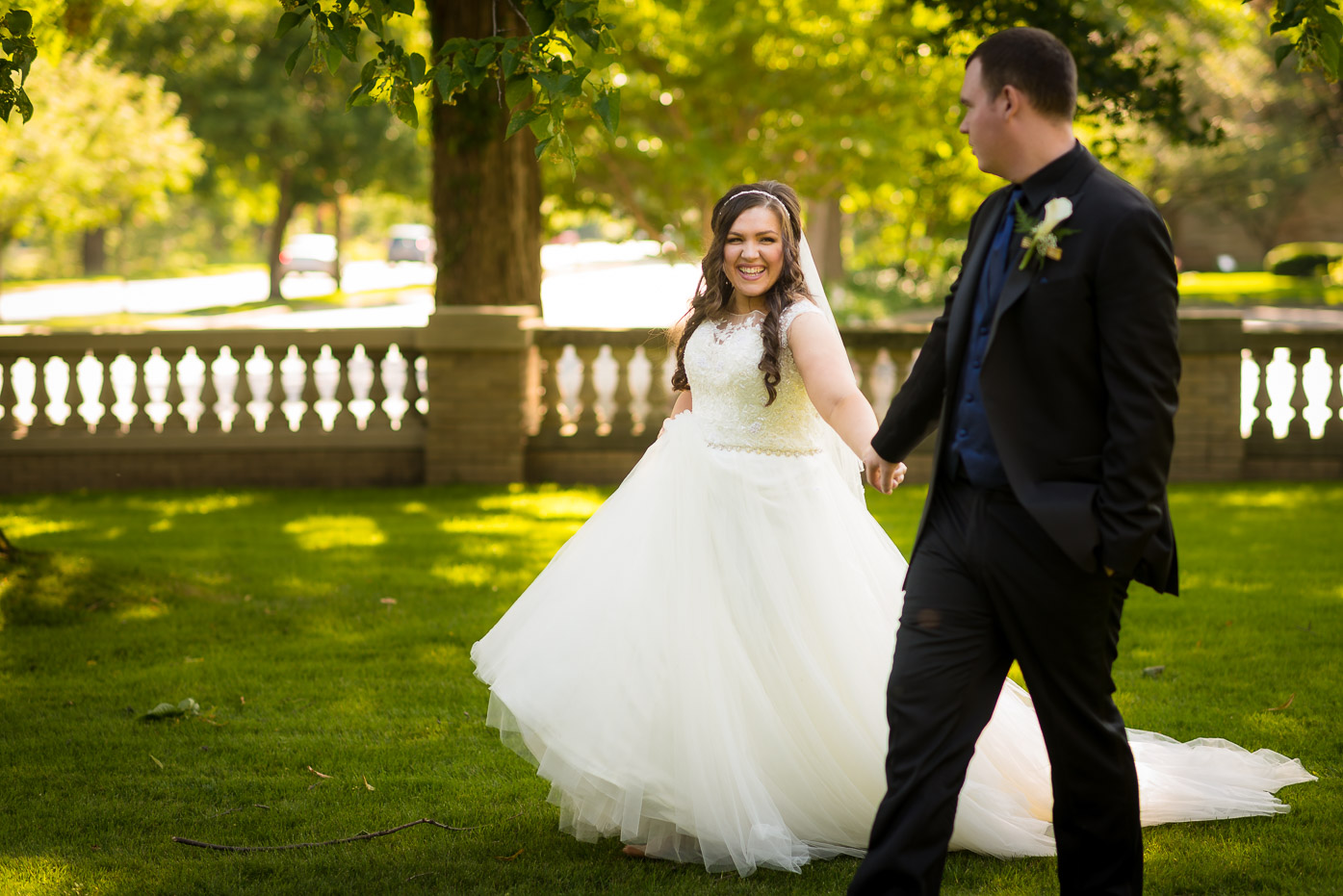 Bride Walking with Groom at Ruthmere Mansion
