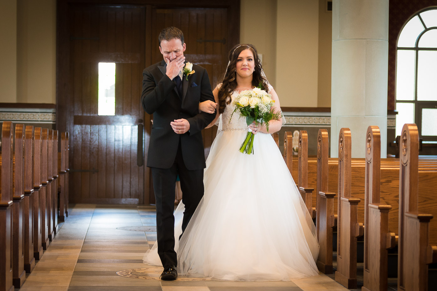 Bride Walking Down Isle with Dad Crying